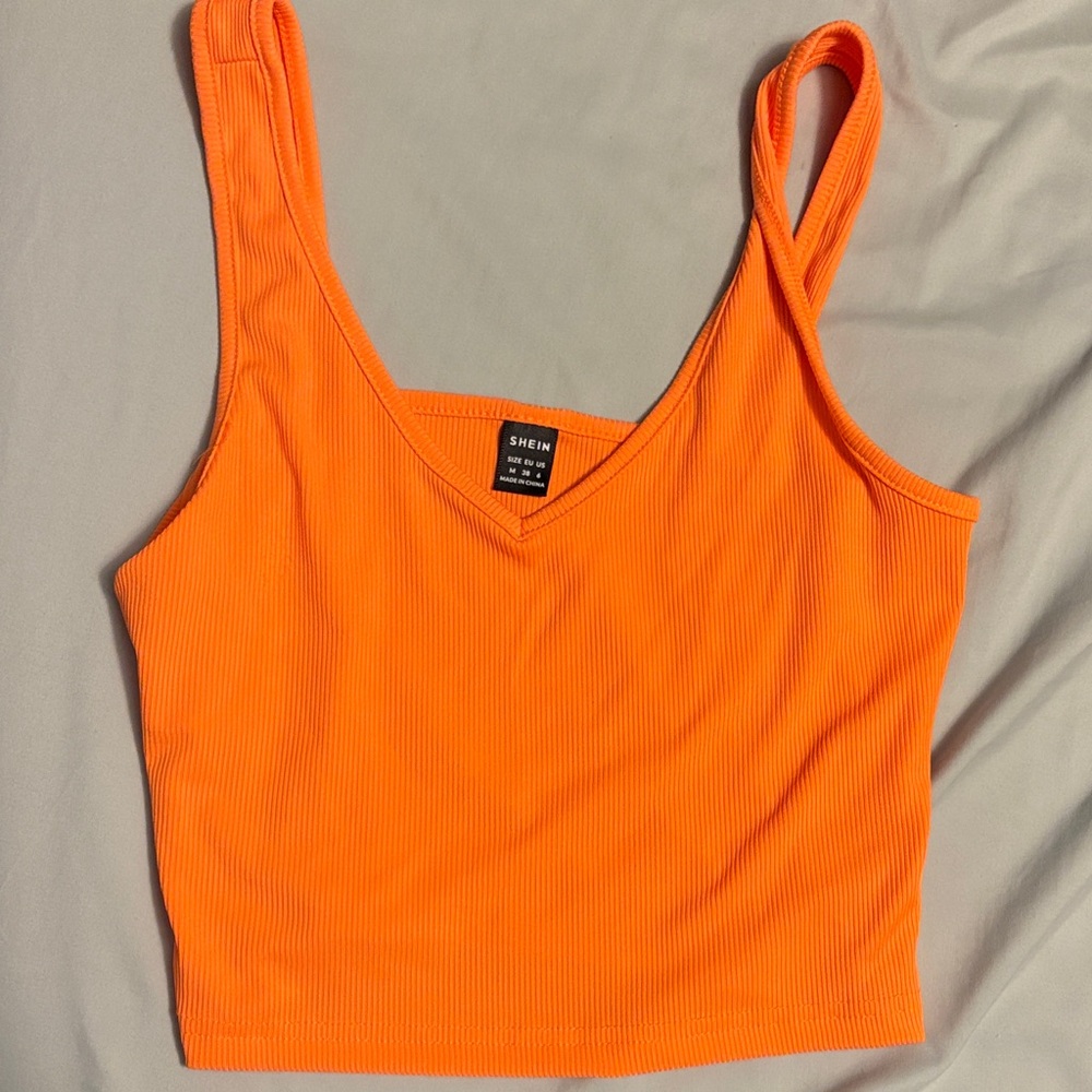 SHEIN Vibrant Orange Ribbed Crop Top